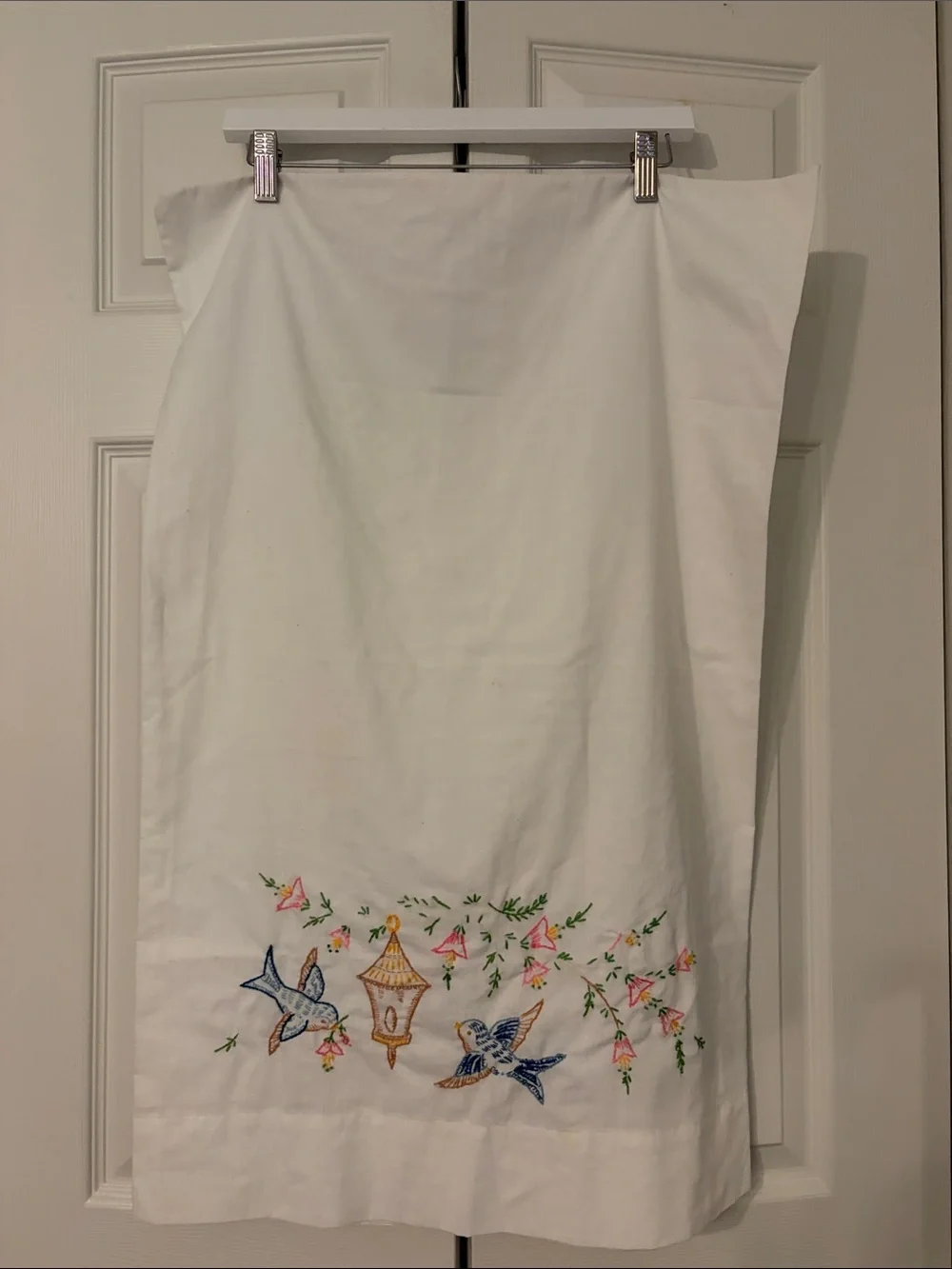 Vintage Pillowcase With Embroidered Birds And Flowers 30x20